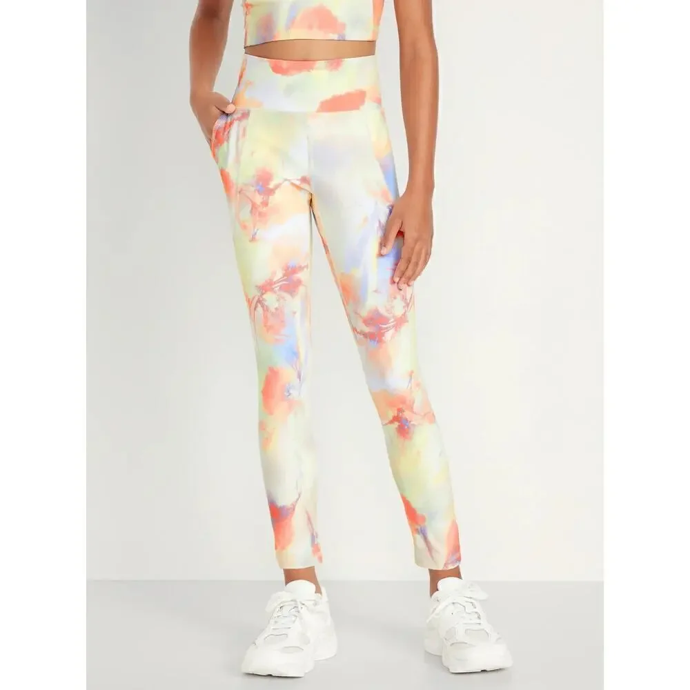 Old Navy Multicolor High-Waisted PowerSoft 7/8 Leggings Side Pockets Girl's XL
